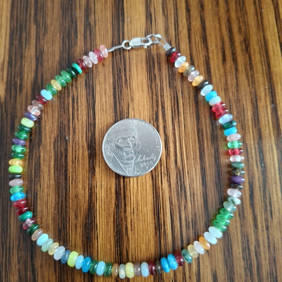 Anklet Multicolored Multi Rondelle Gemstones Tiny Beads 9.5" - Picture 4 of 4